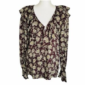 VTG Rampage Y2k Floral Blouse Top Med Boho Cottage Romantic Ruffle Coquette 90s
